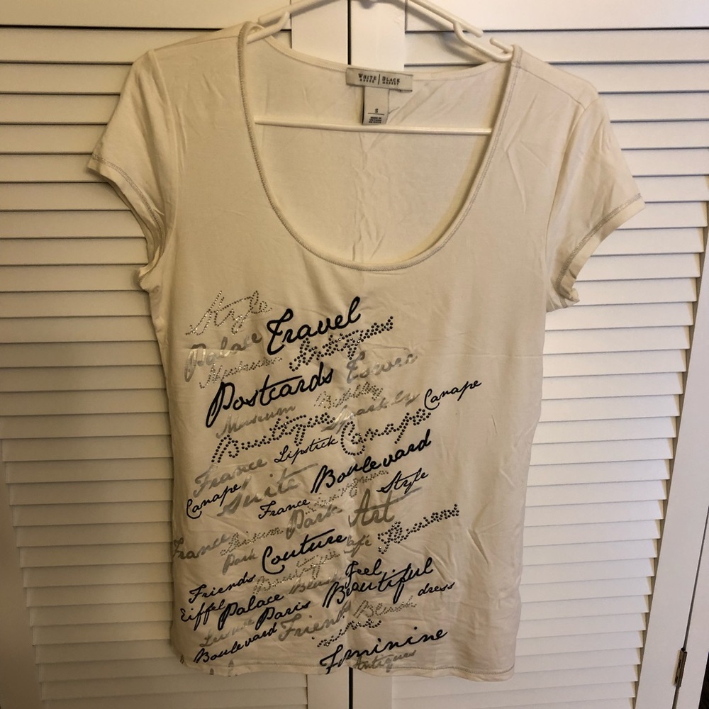 White House Black Market white/silver t shirt